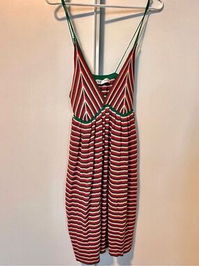 Zara Multicolor Striped Knit Top with Green Trim Summer Dress